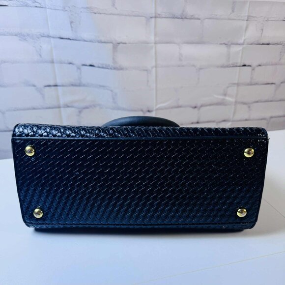 Adrienne Vittadini Black Woven Satchel Handbag with Gold Hardware - Picture 5 of 12